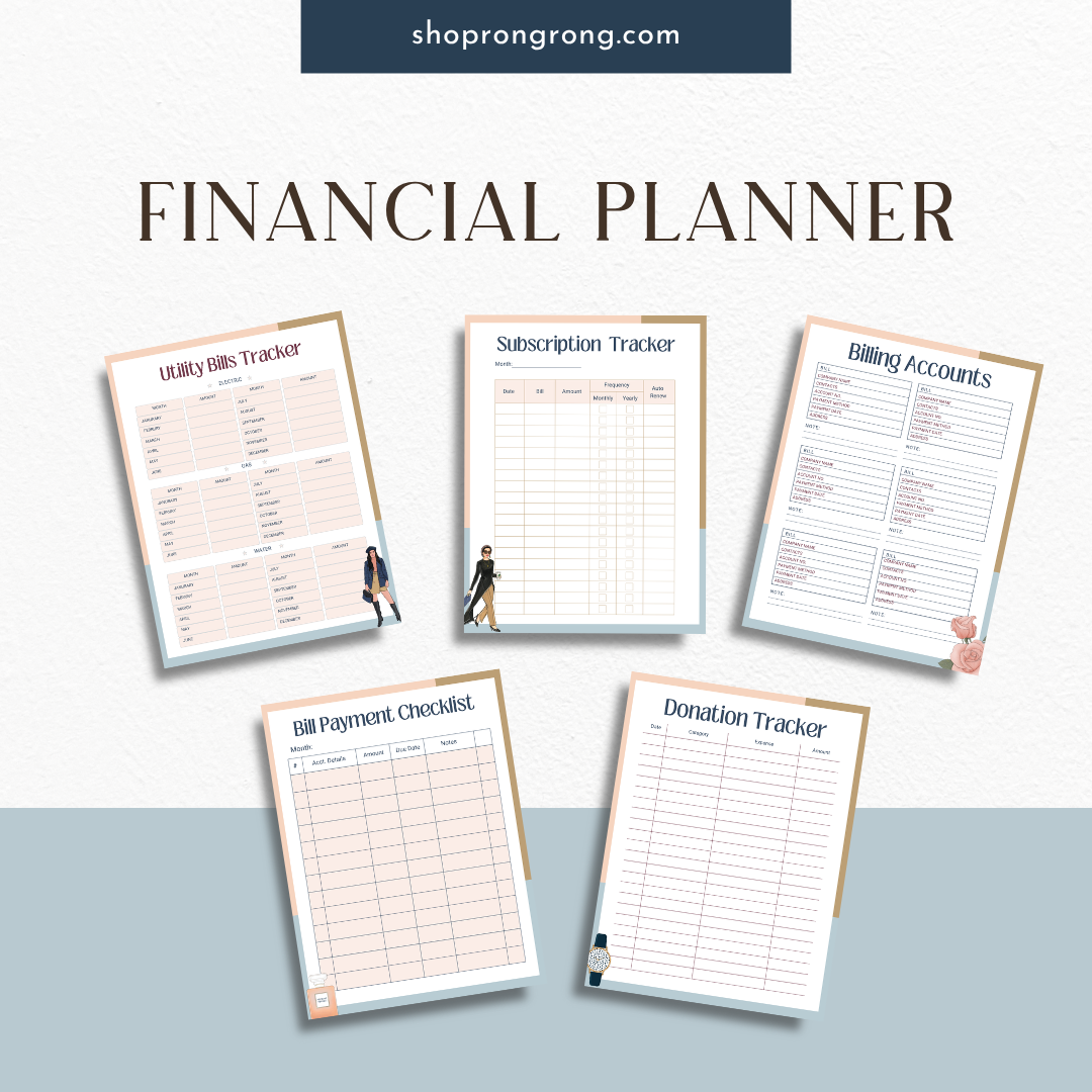 Flat lay of financial planner worksheets with pen and notebook