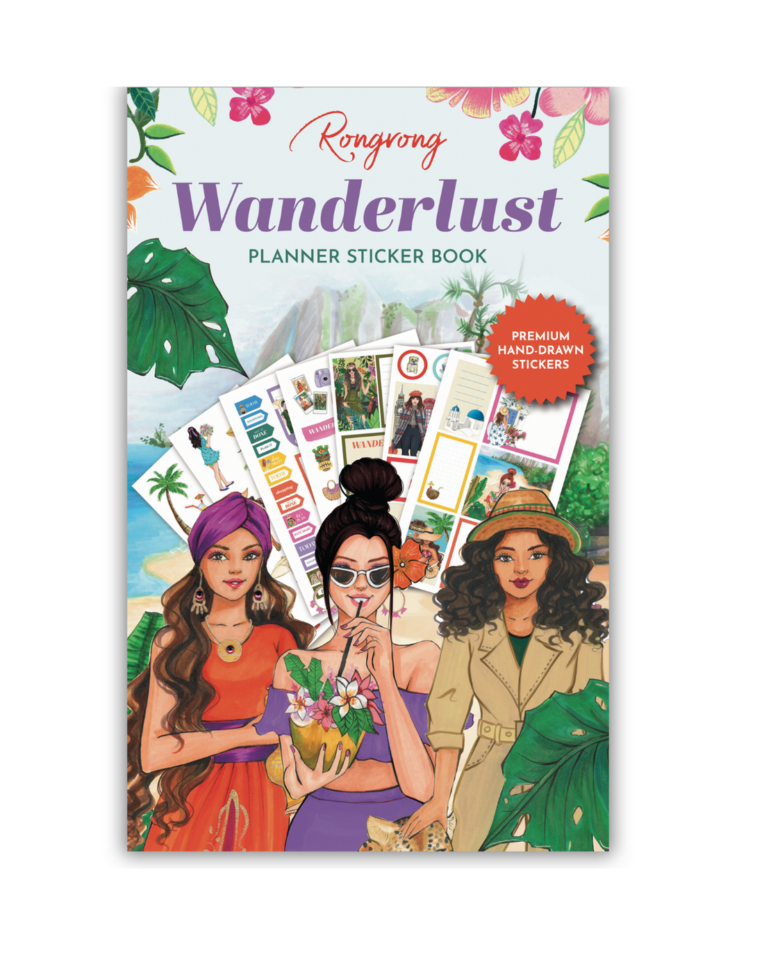 Sticker book cover featuring vibrant travel-themed illustrations with landmarks, maps, and adventurous designs.