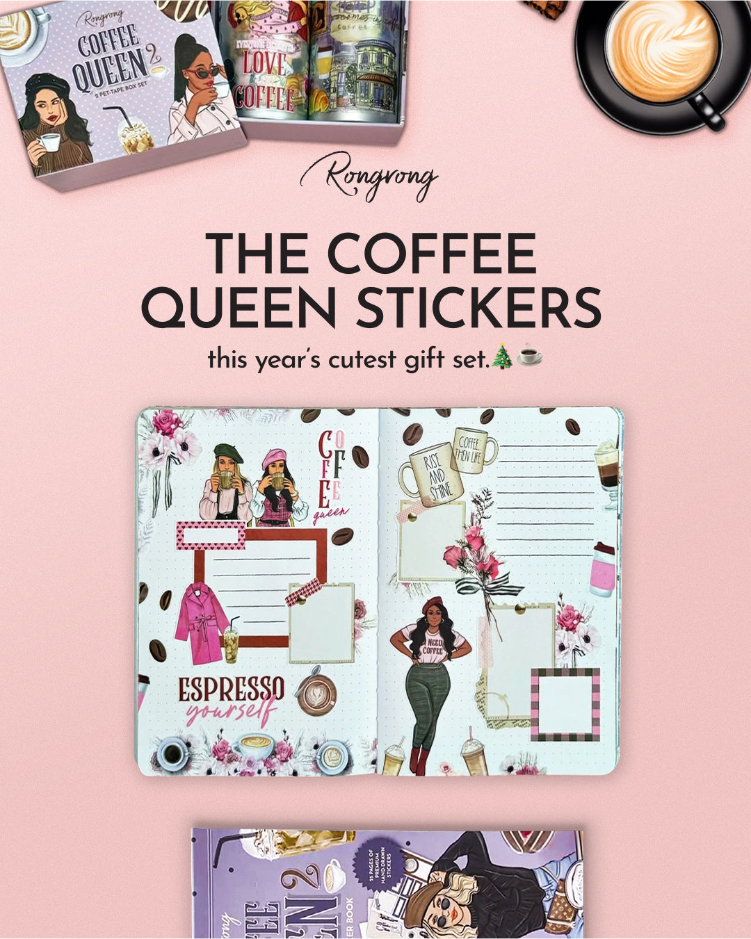 Coffee-themed stickers with &