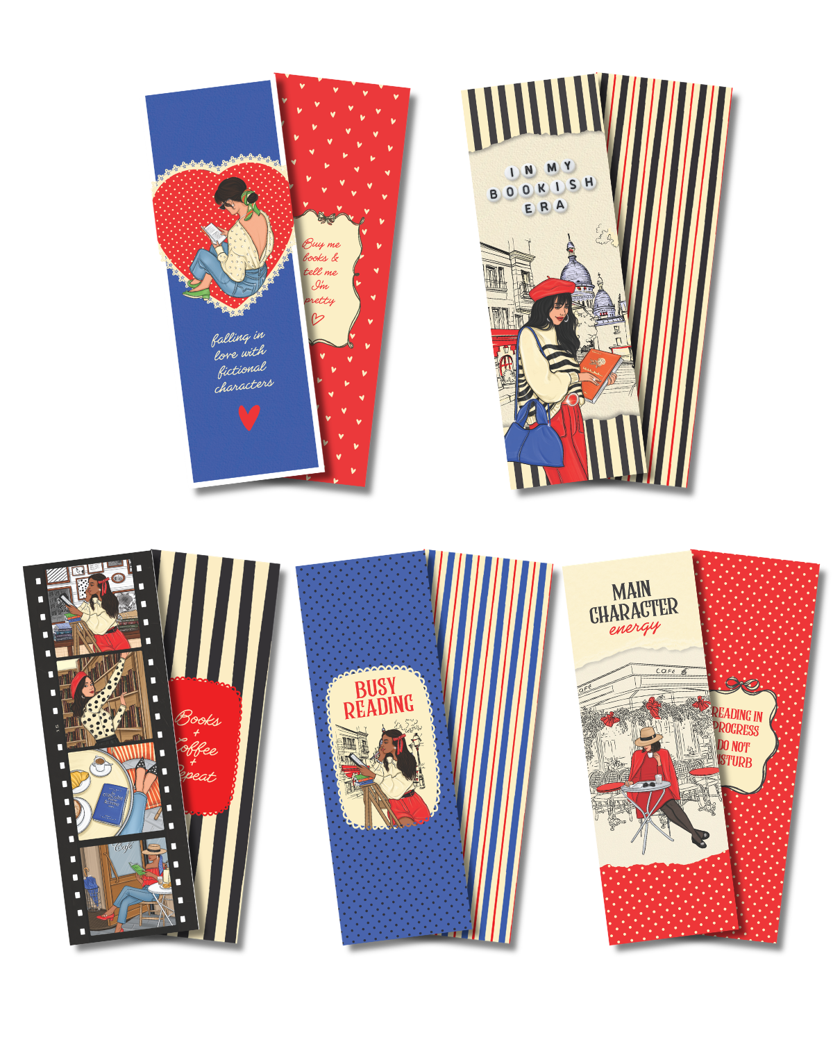 Decorative and functional book-themed planner stickers with coffee illustrations, reading girls, labels, and literary-inspired artwork.