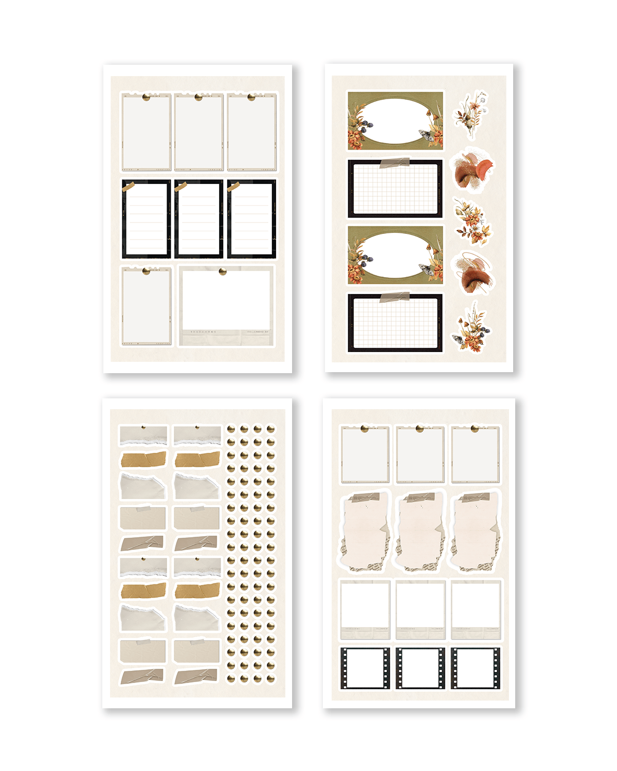 "A variety of decorative stickers showcasing textured backgrounds and artistic elements for creative journaling.