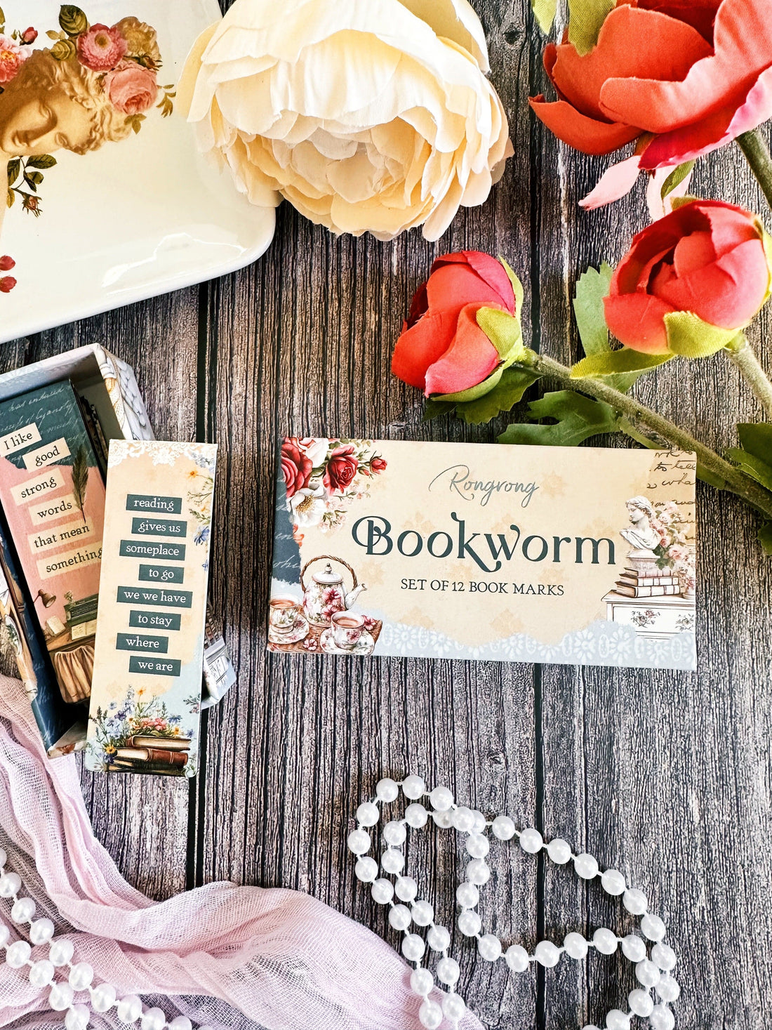 Little Women inspired bookmark set with flowers