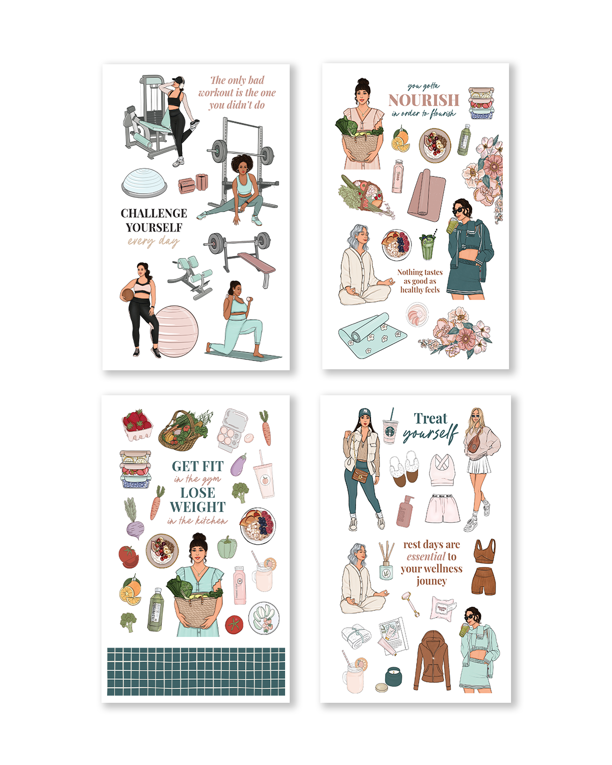 Functional wellness stickers for journaling and planning
