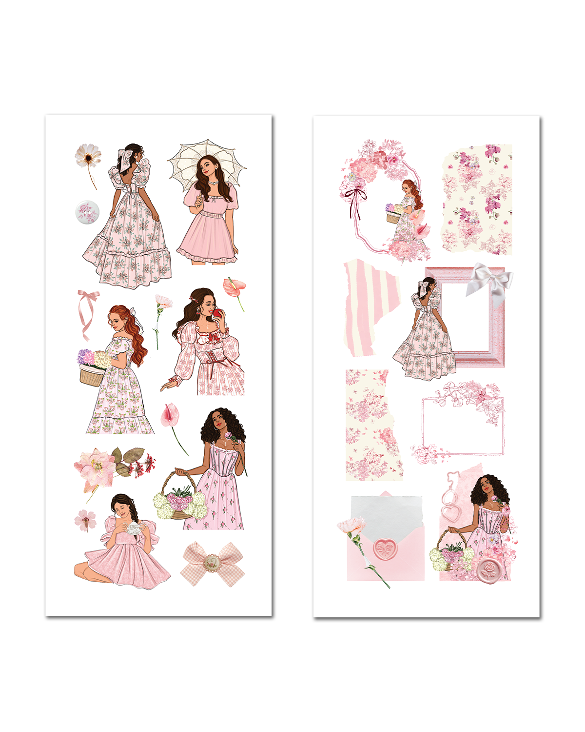 Pink Romantic vintage ephemera sticker sheet set for junk journal