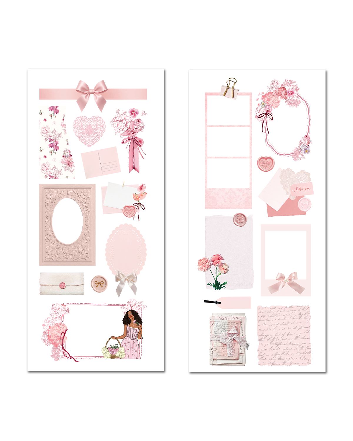 Feminine vintage pink planner stickers for layered journal spreads
