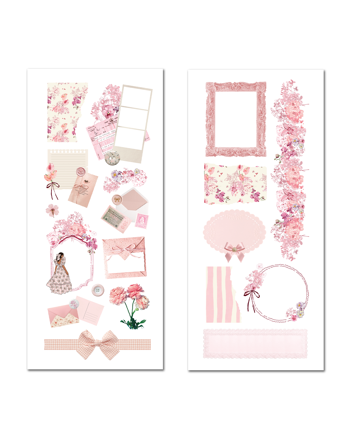 Romantic pink scrapbook stickers with envelopes and wax seals