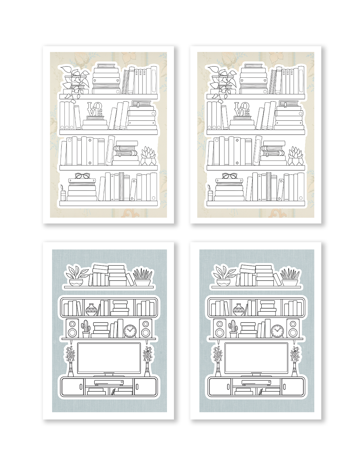 planner stickers featuring library and bookshelf designs