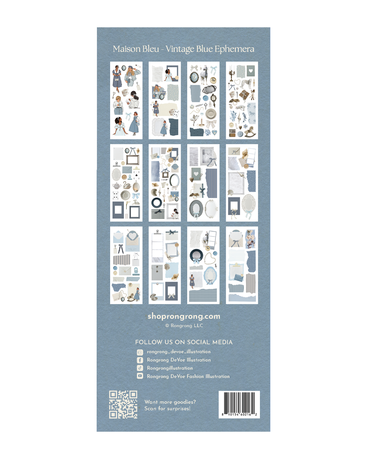 French vintage blue sticker collection for junk journal spreads