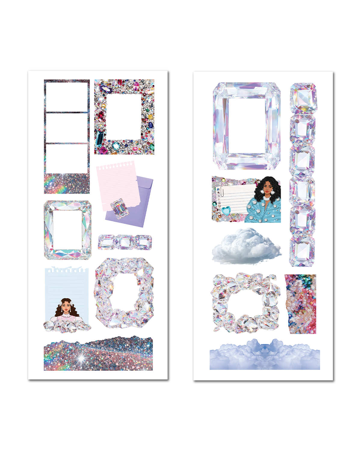 Feminine glam planner stickers with sparkling gemstone details