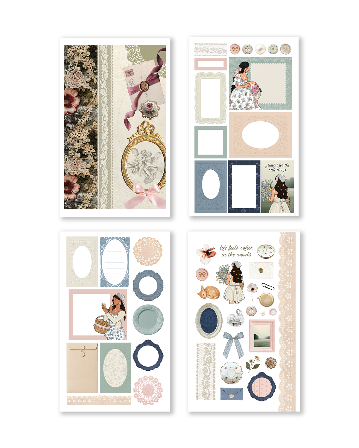 Vintage frame and bow stickers for journaling and planners