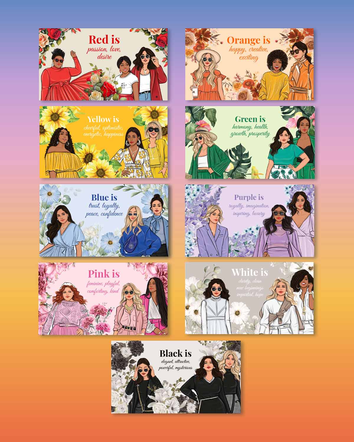 Rainbow Girls wallpaper with color descriptions