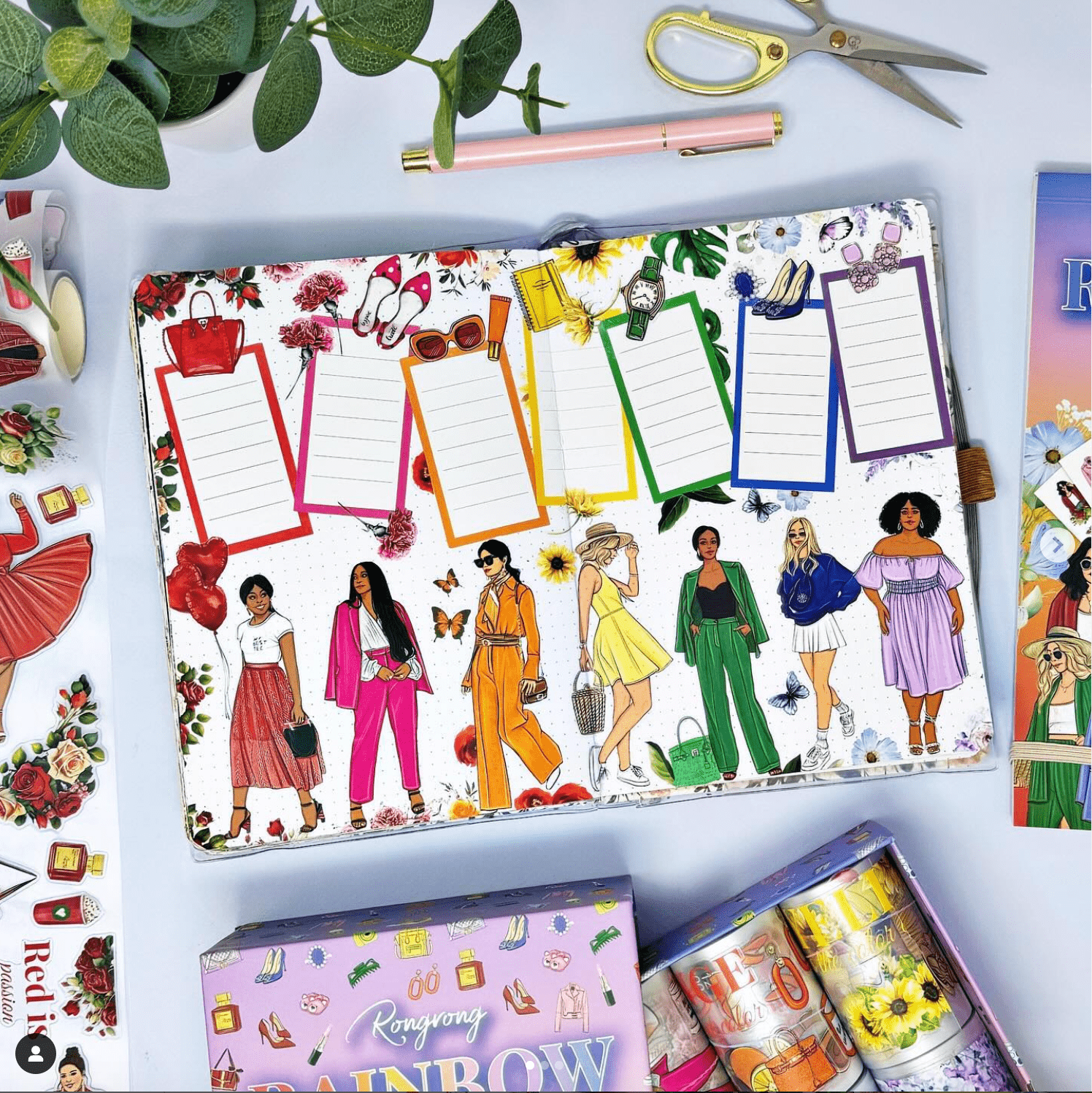 Planner with fashion illustrations, screenshot April 19, 2025.