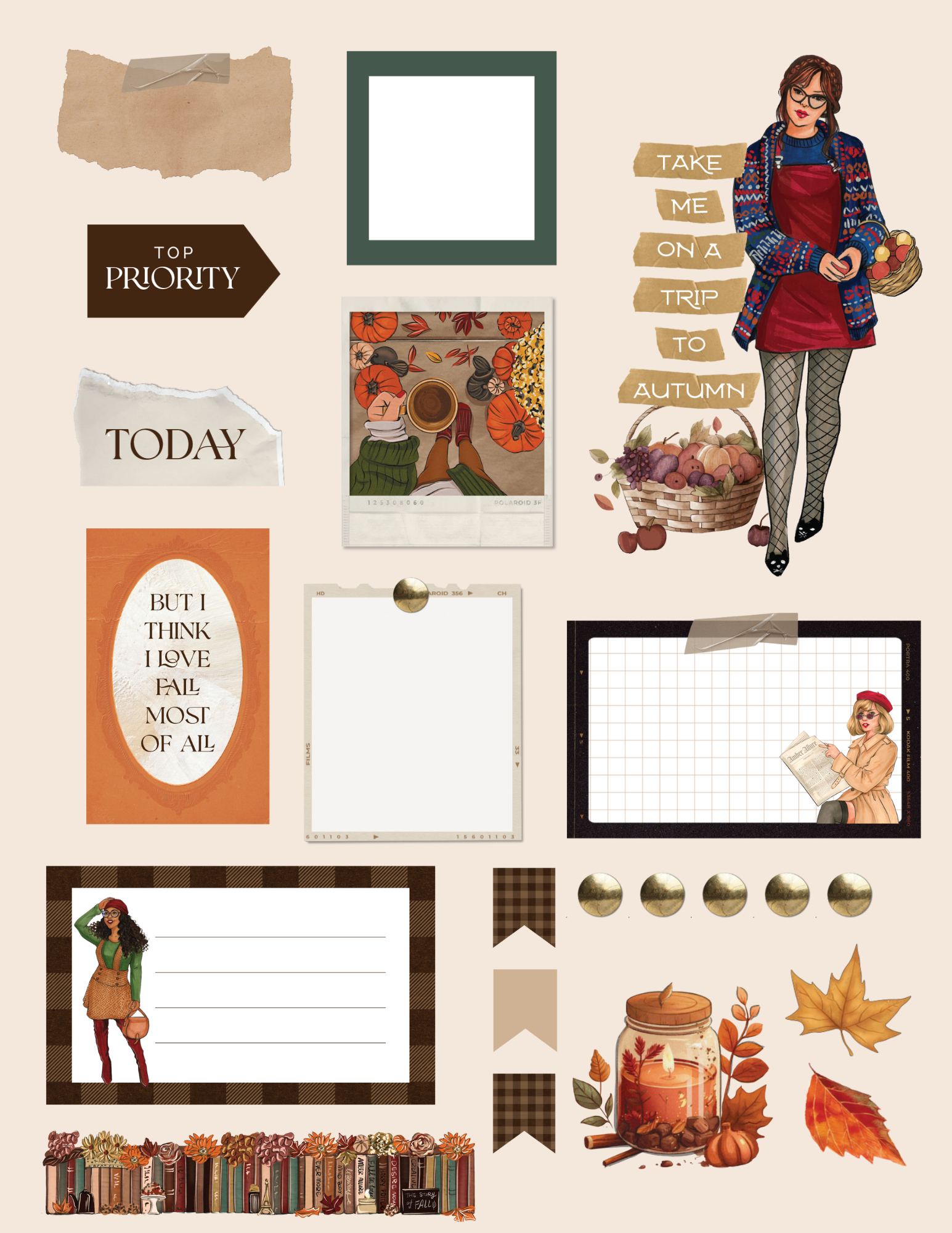 Autumn-themed collage with Take me on a trip to autumn and other notes.