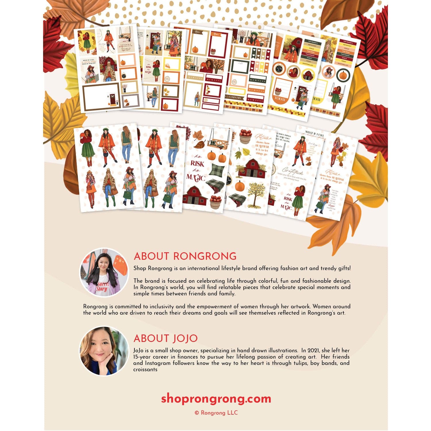 Autumn sticker pack back cover featuring fall illustrations