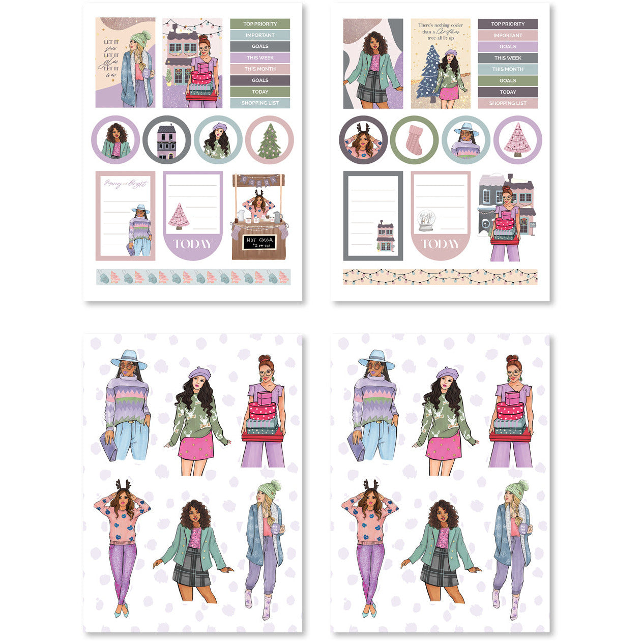 Christmas village sticker pack with women illustrations.