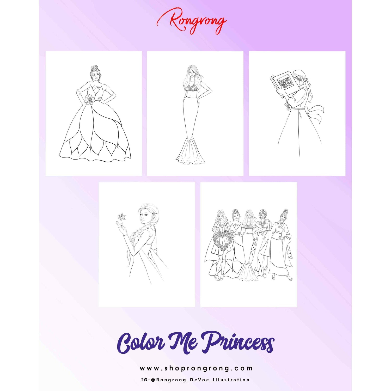 Princess Coloring Book -Download (Adult/Kids Coloring Book) - Shop Rongrong
