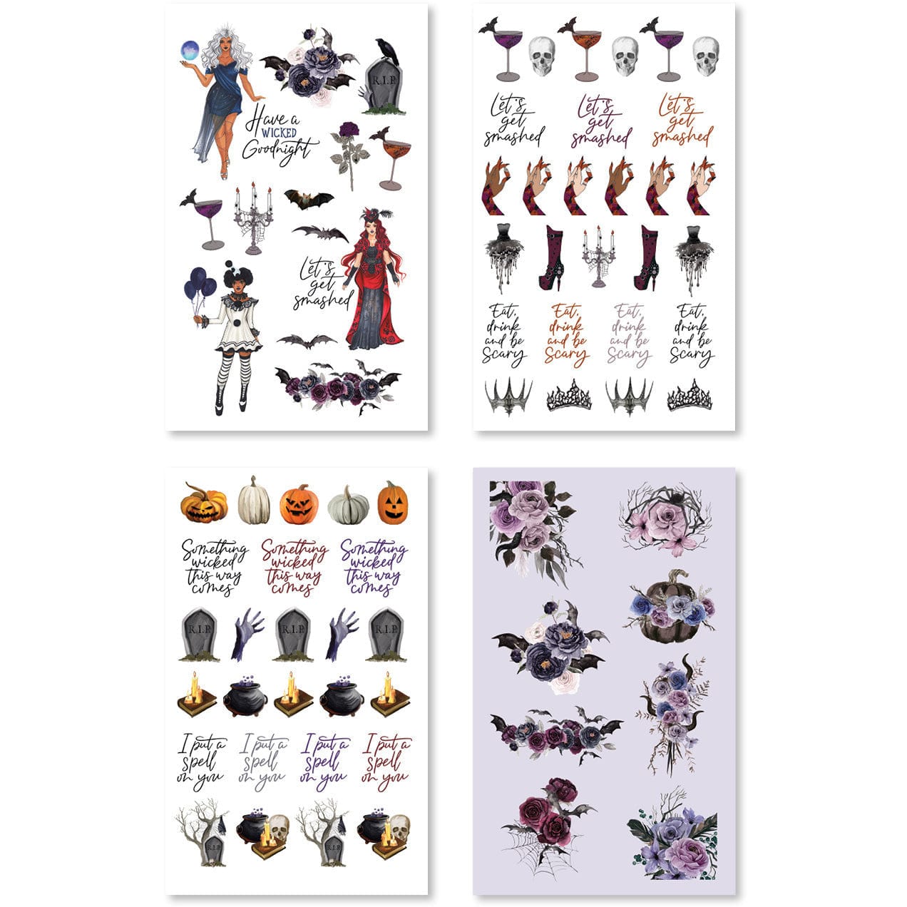 Halloween sticker book, spooky illustrations
