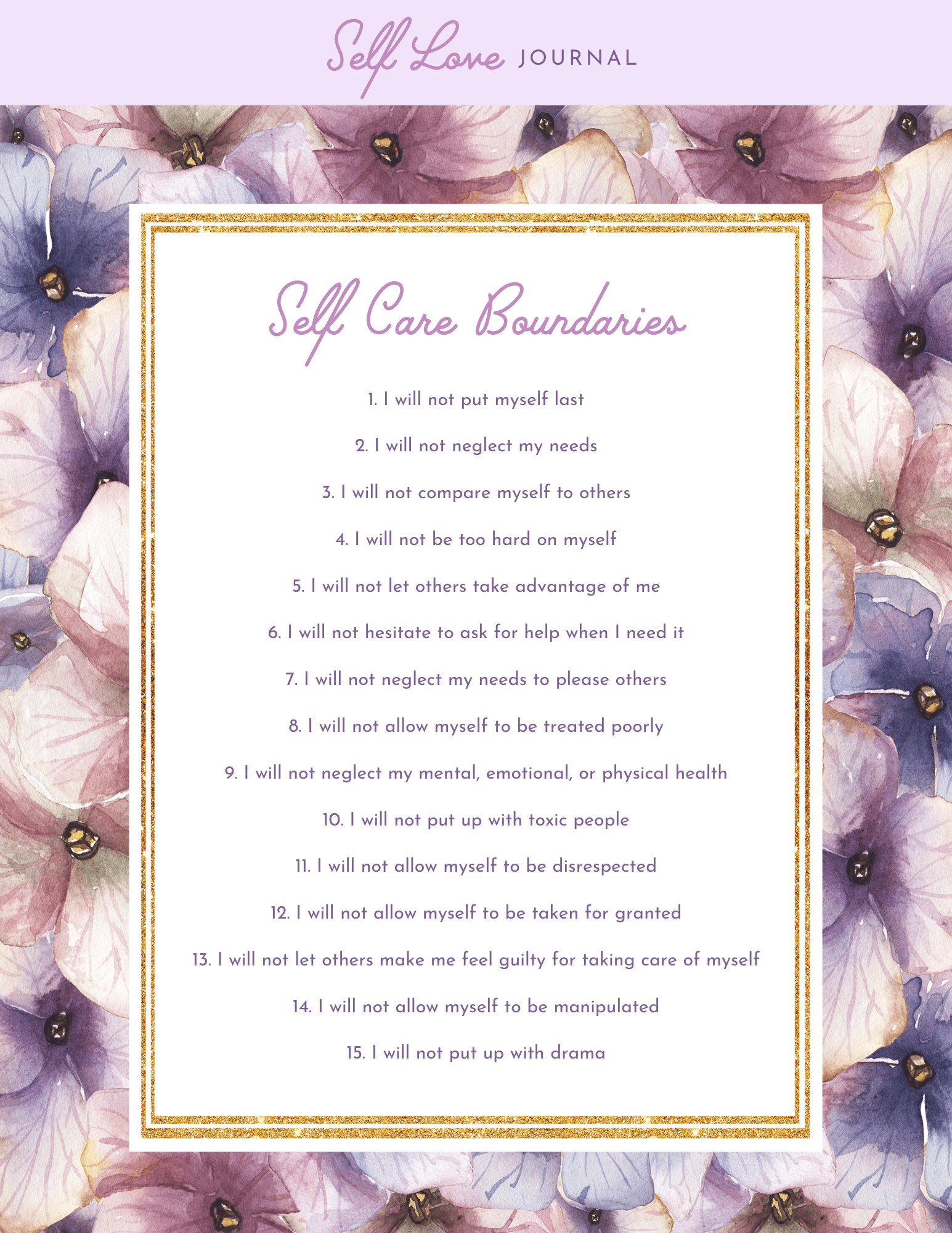 Self Care Boundaries List