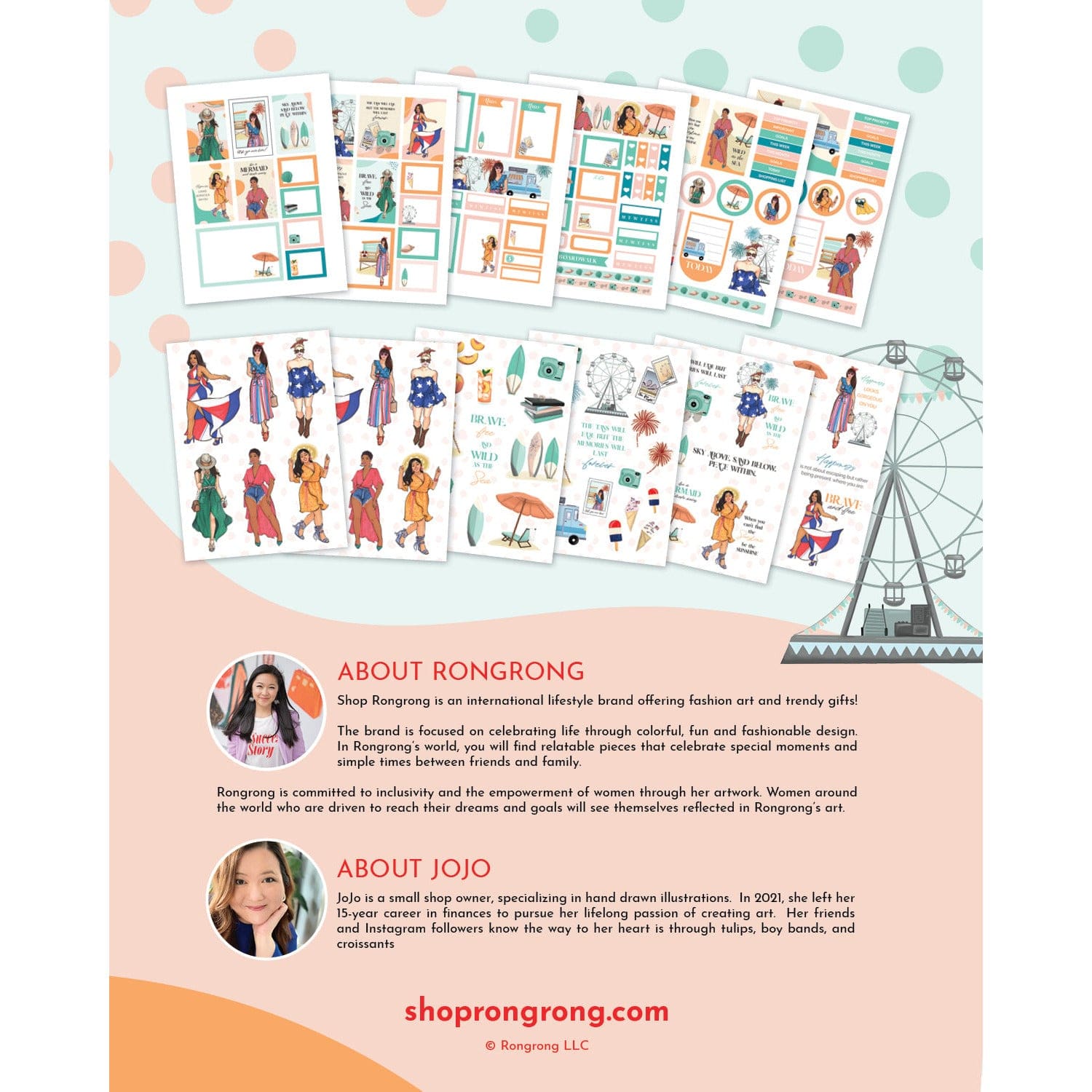 Summer Boardwalk sticker pack back cover featuring illustrations.