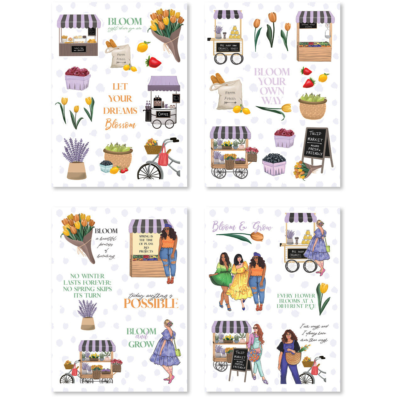 Floral and inspirational stickers.