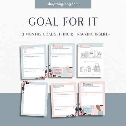 12-month goal tracking sheets with chic design