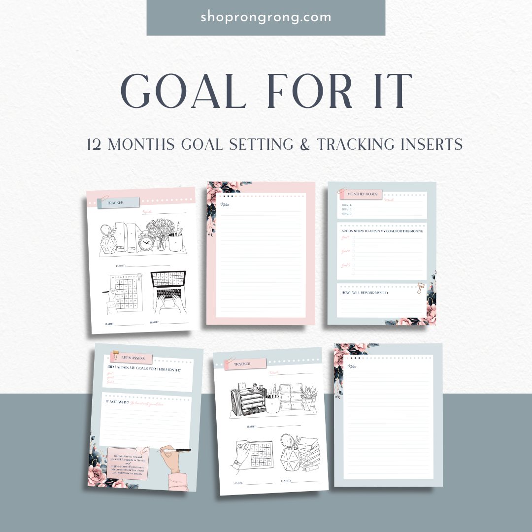 Monthly progress tracker in goal setting inserts