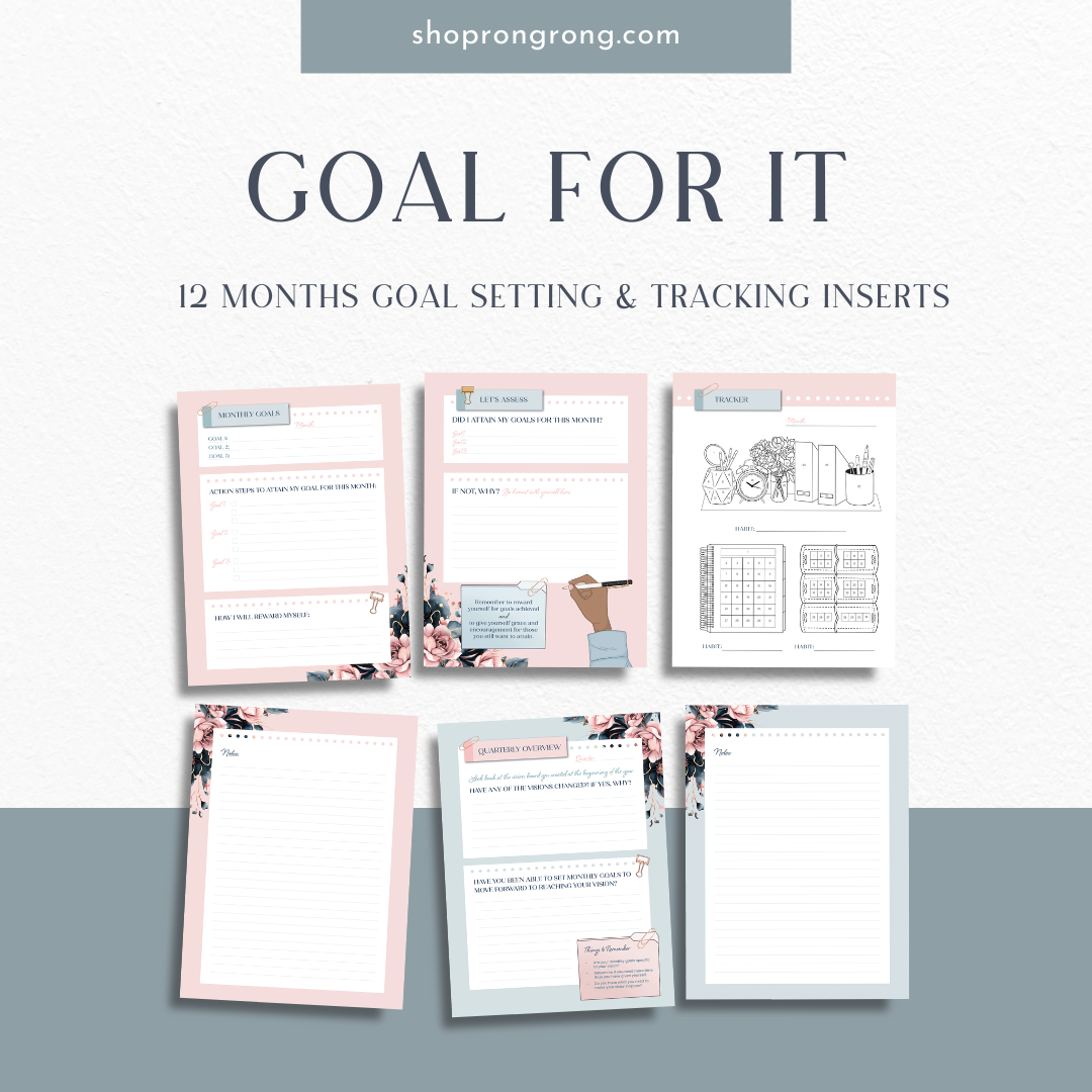 Close-up of goal-setting prompts on planner pages