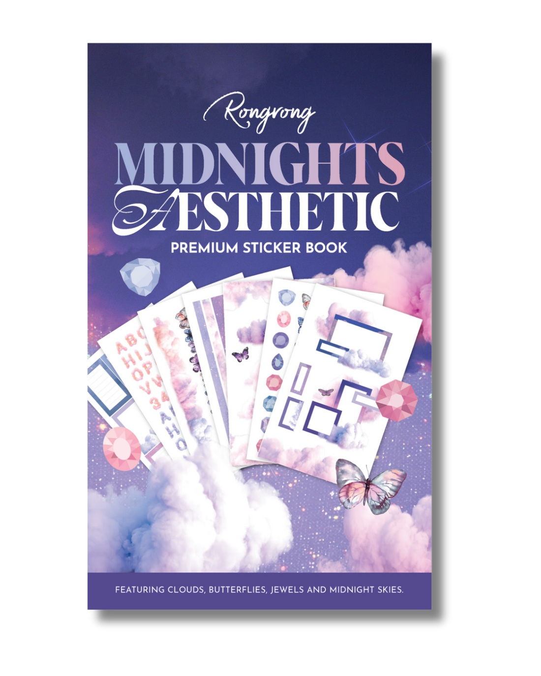 Sticker book cover featuring dreamy, night-themed illustrations with soft colors and whimsical designs.