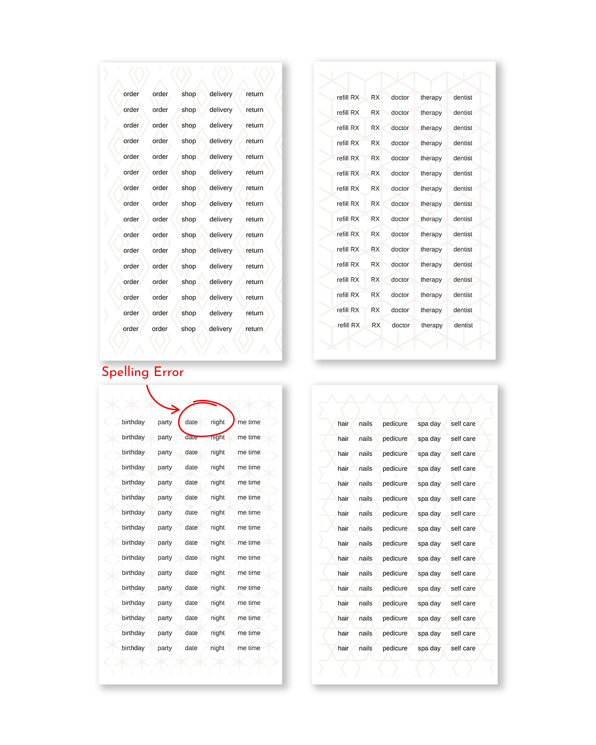 Word and icon stickers for planner