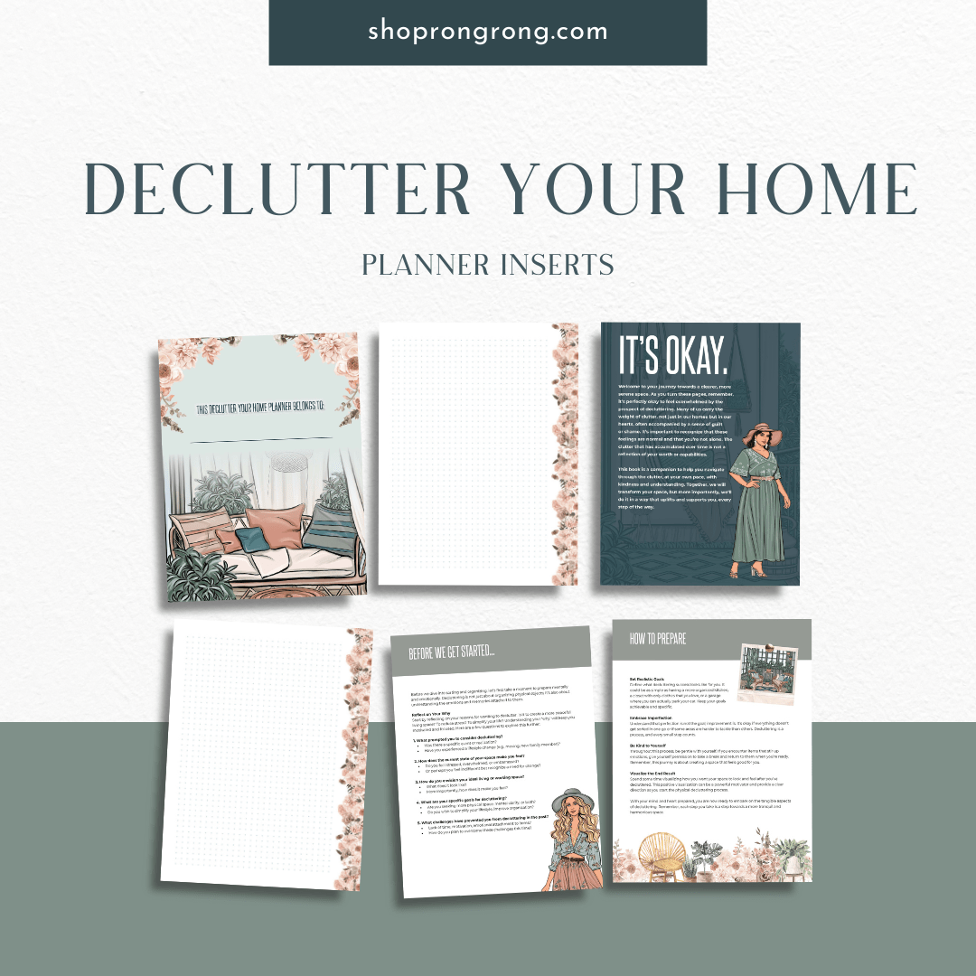 Guided home organization inserts with decluttering tips

