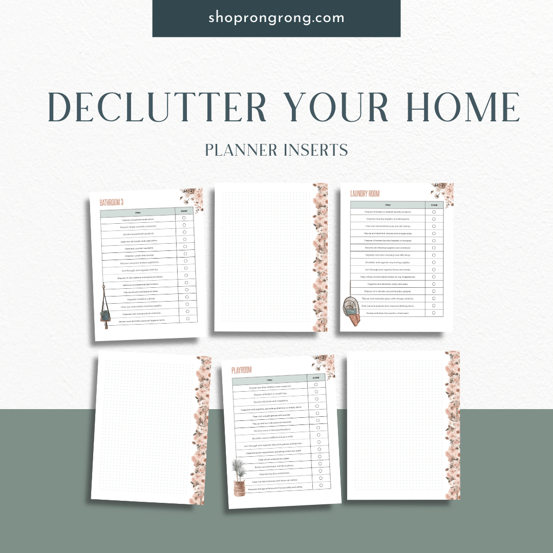 Declutter Your Home inserts laid out in a ring-bound planner

