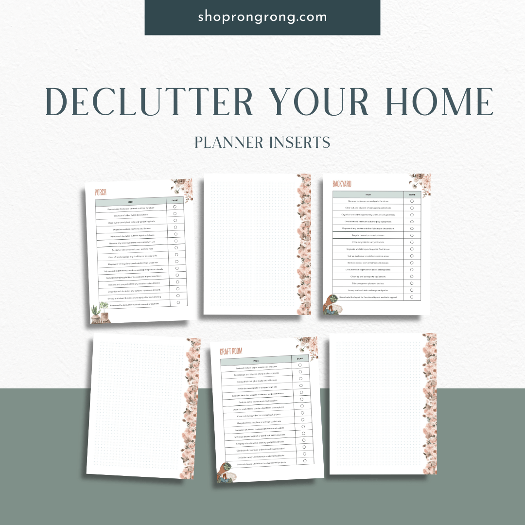 Declutter Your Home inserts showing weekly cleaning checklist