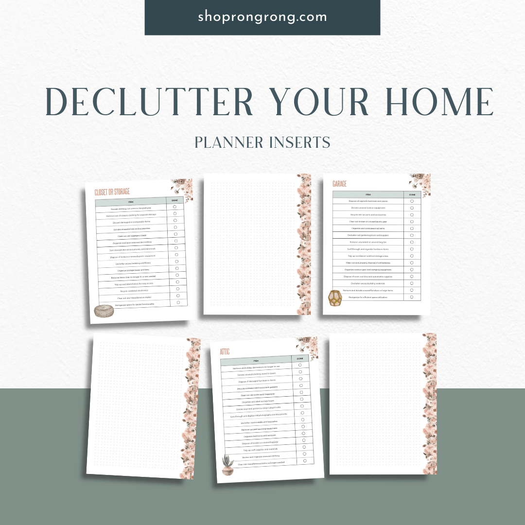 Room-specific checklist page for organizing spaces