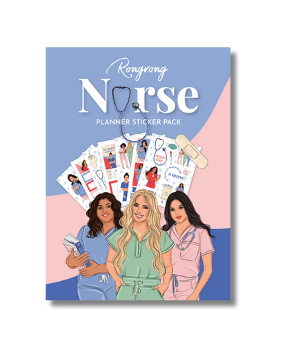 Sticker pack cover featuring vibrant nurse-themed illustrations, including stethoscopes, hearts, and medical icons.