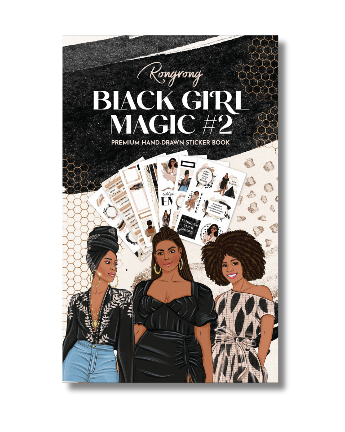Sticker book cover featuring vibrant illustrations celebrating Black girl empowerment, with colorful designs and bold lettering.