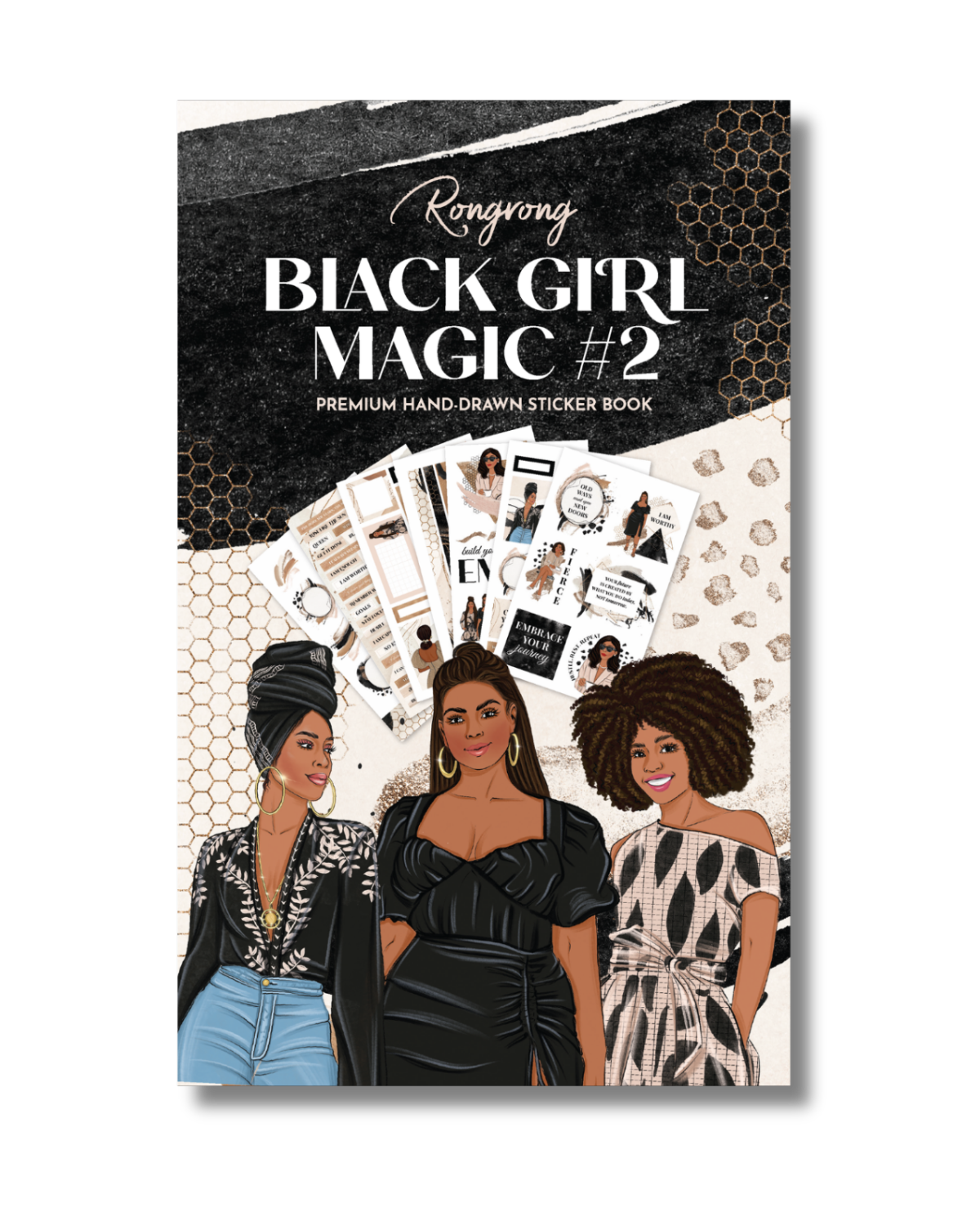 Sticker book cover featuring vibrant illustrations celebrating Black girl empowerment, with colorful designs and bold lettering.