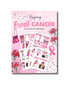 Sticker pack cover featuring a pink ribbon design alongside empowering phrases and floral accents in soft pink tones.