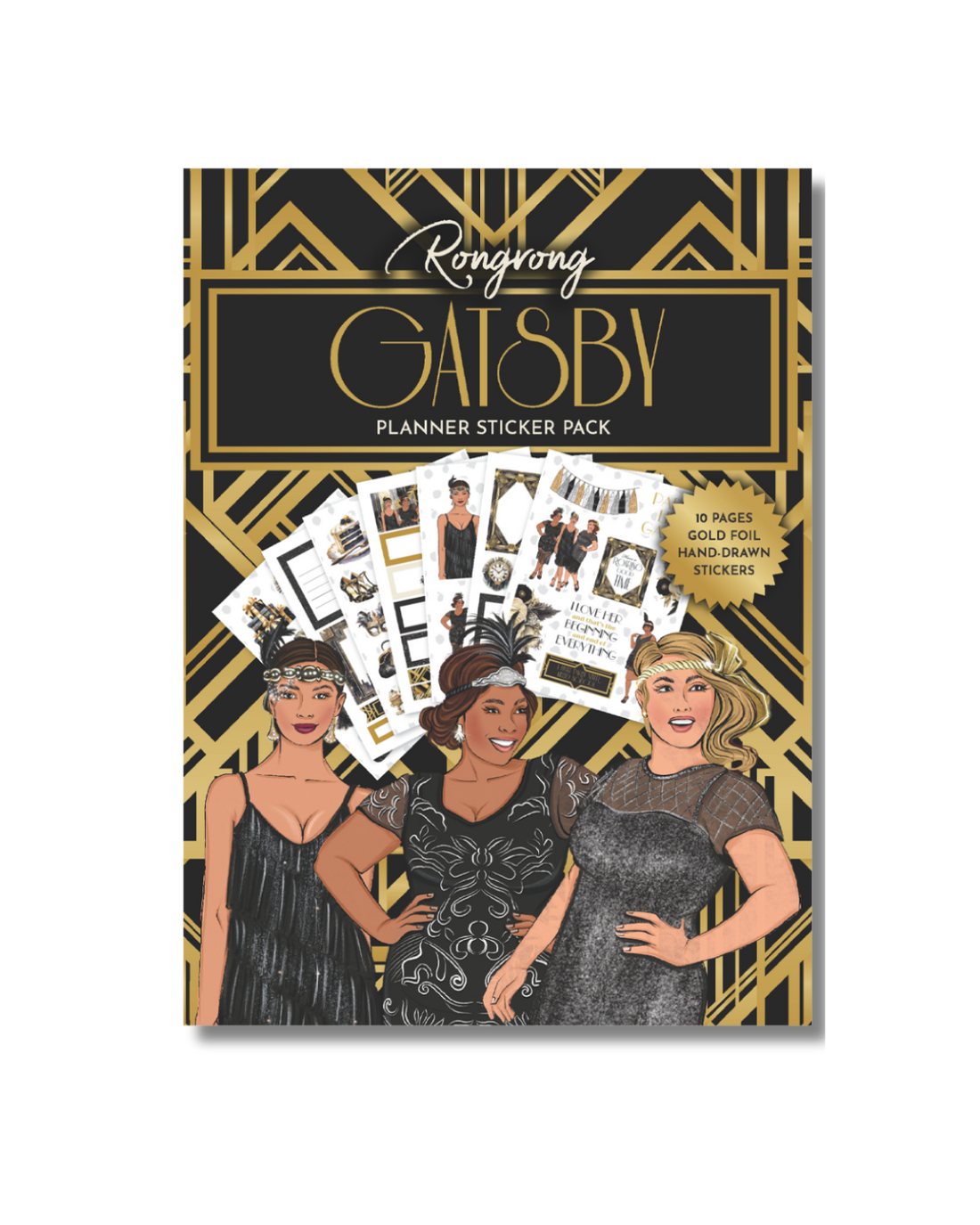 Gatsby Planner Sticker Pack cover featuring elegant gold foil accents and art deco-inspired designs.