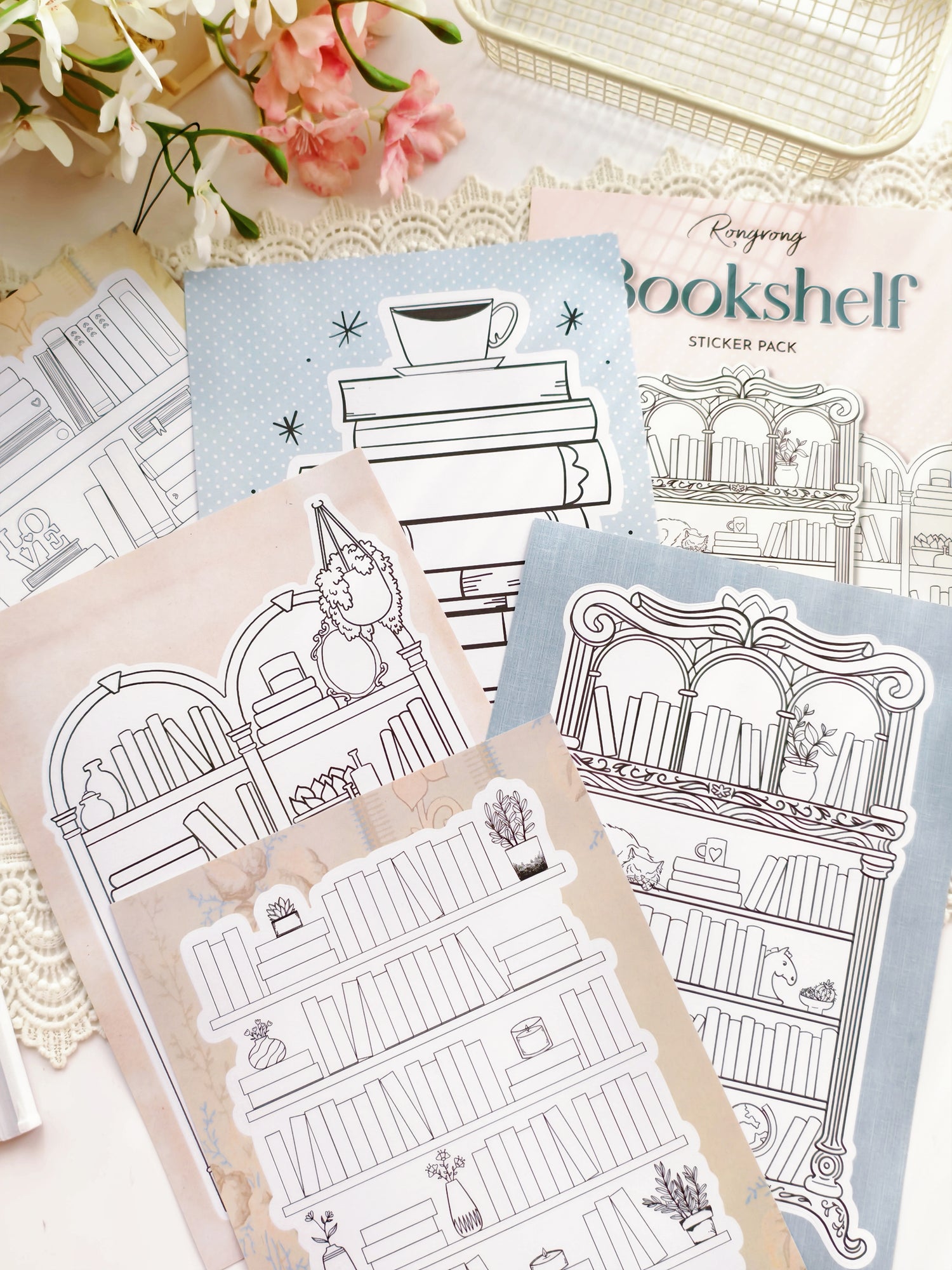 Decorative book stack stickers for journaling and planners