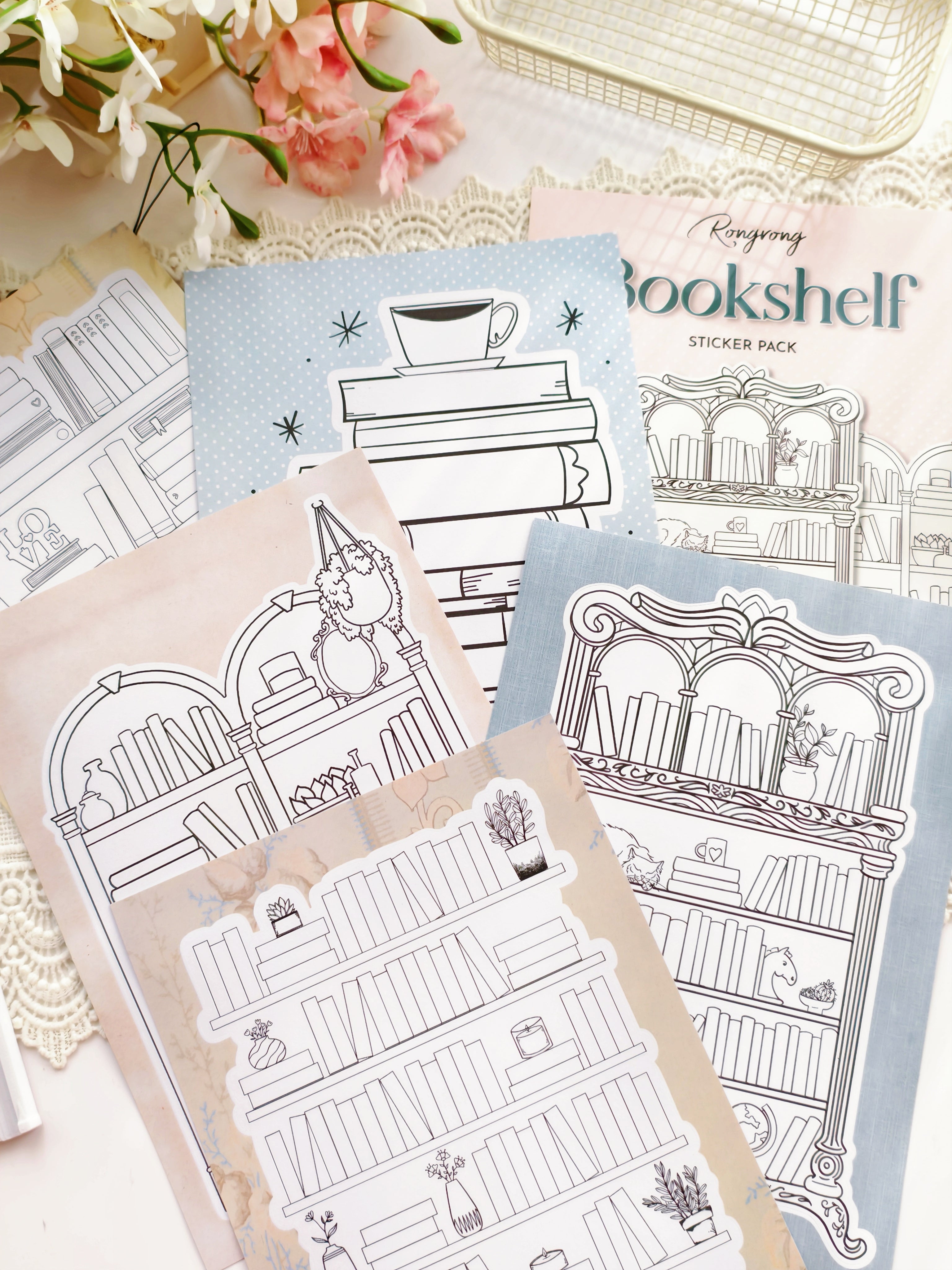 Decorative book stack stickers for journaling and planners