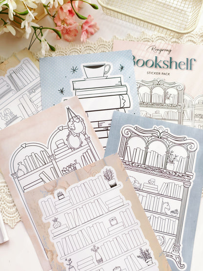 Decorative book stack stickers for journaling and planners
