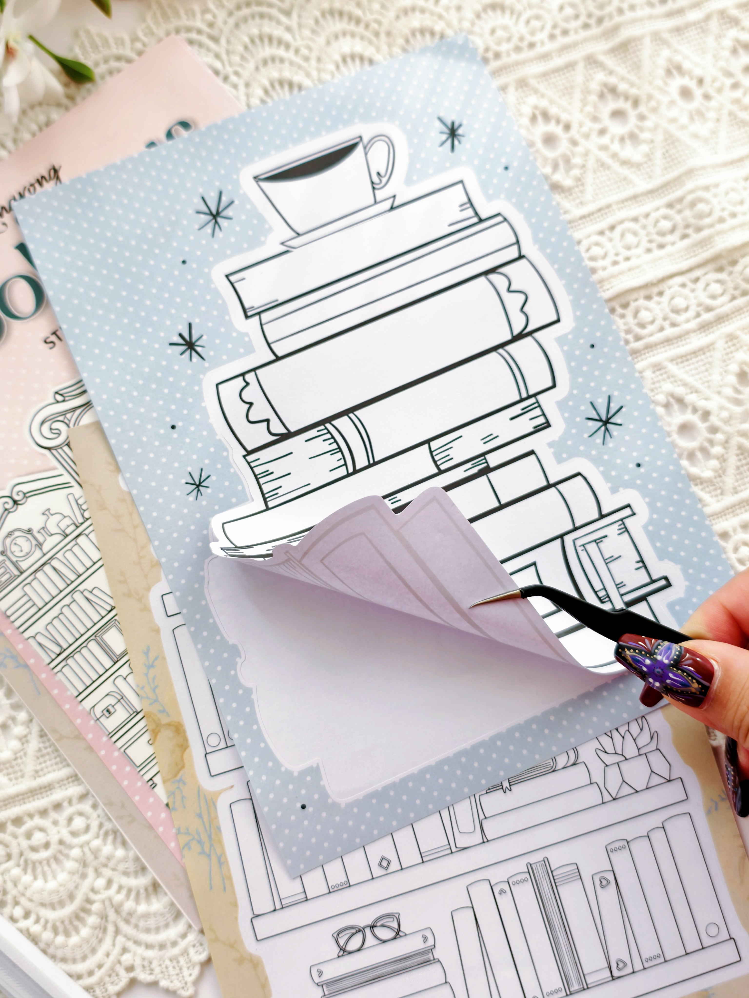 Vintage and modern bookshelf stickers for scrapbooking