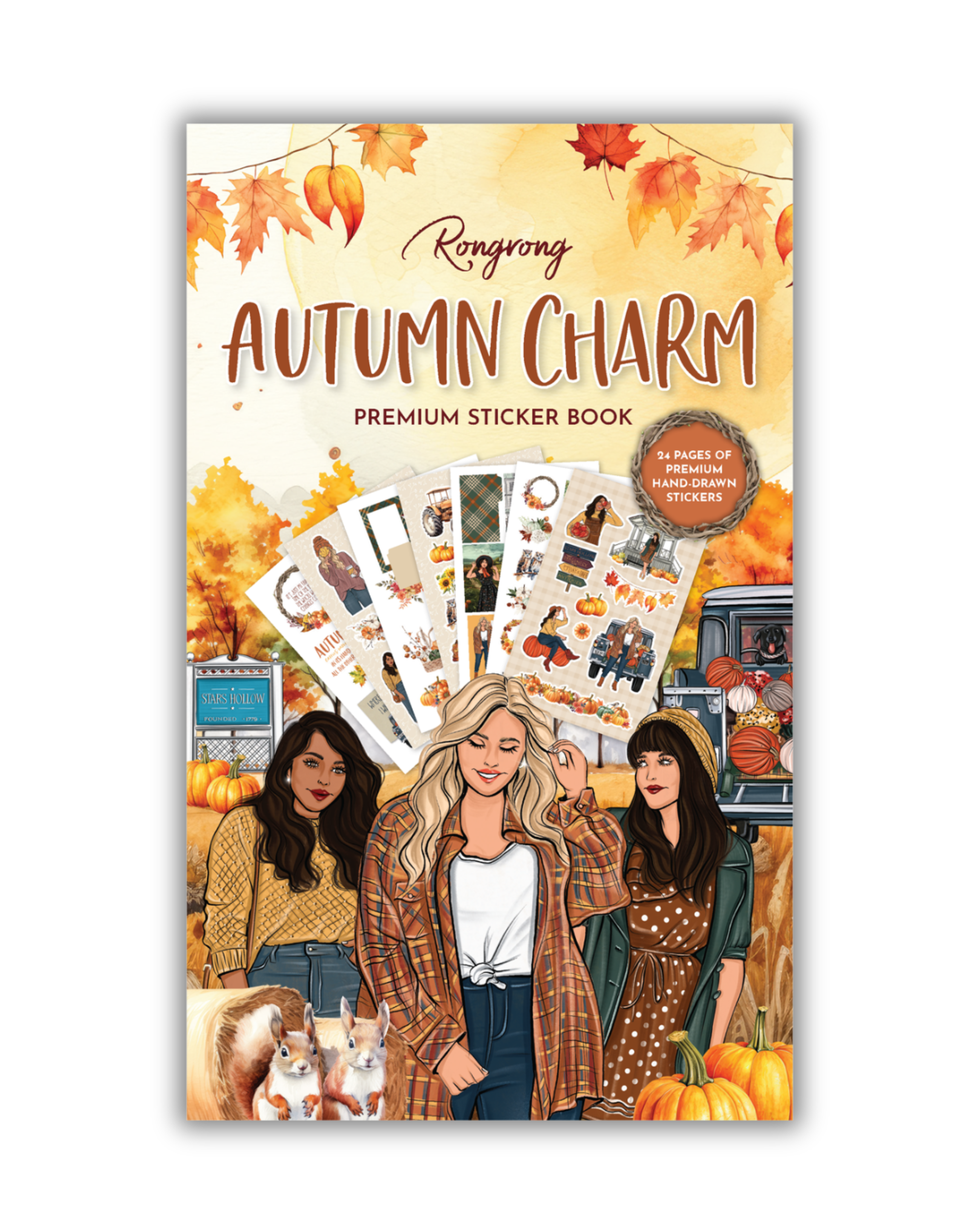 Sticker book of decorative stickers including quotes and illustrations related to autumn festivities, perfect for planners.