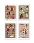 Each print features a retro, vintage-style illustration with women in colorful outfits, autumn elements, and plaid patterns, framed by white borders.