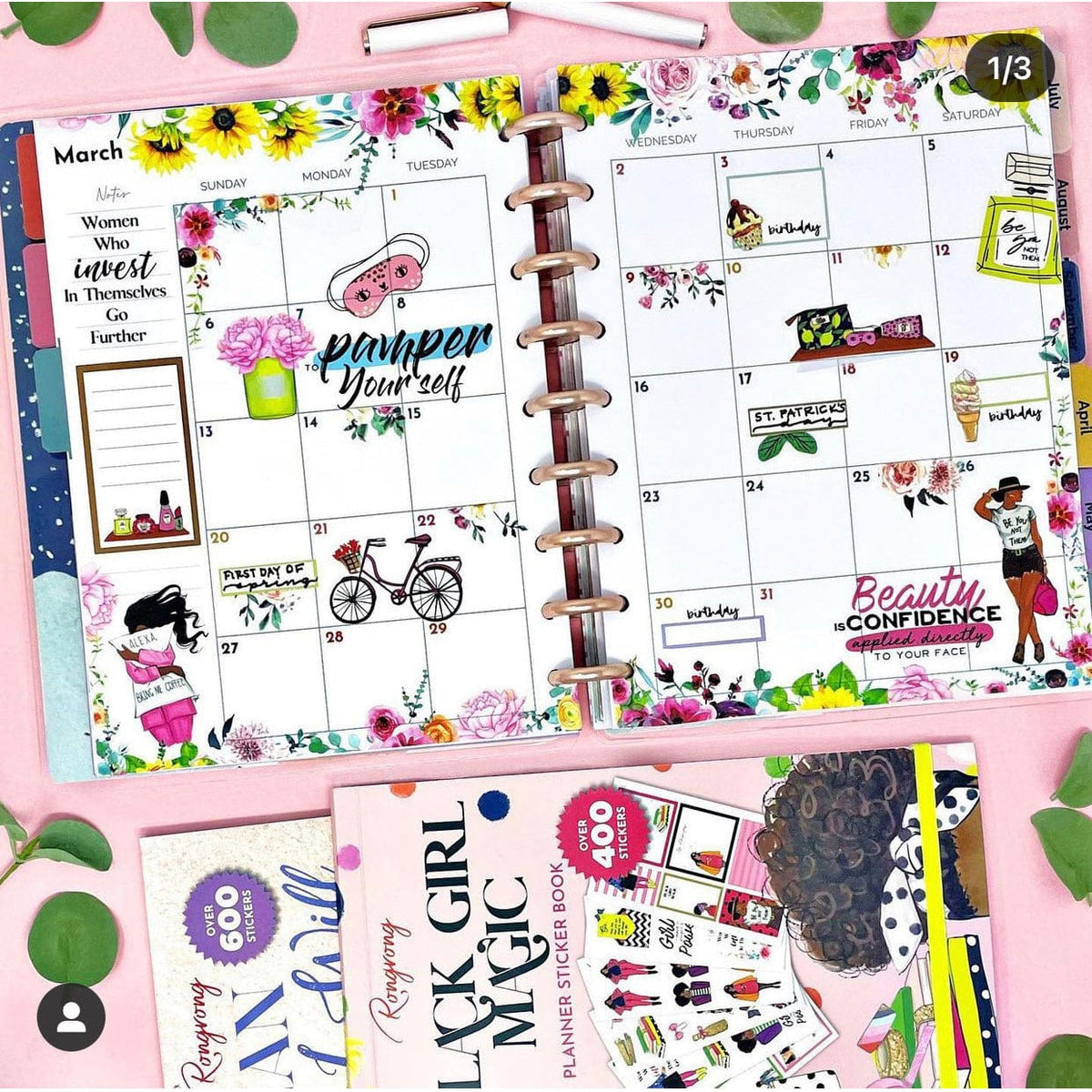 Black Girl Magic planner spread with stickers