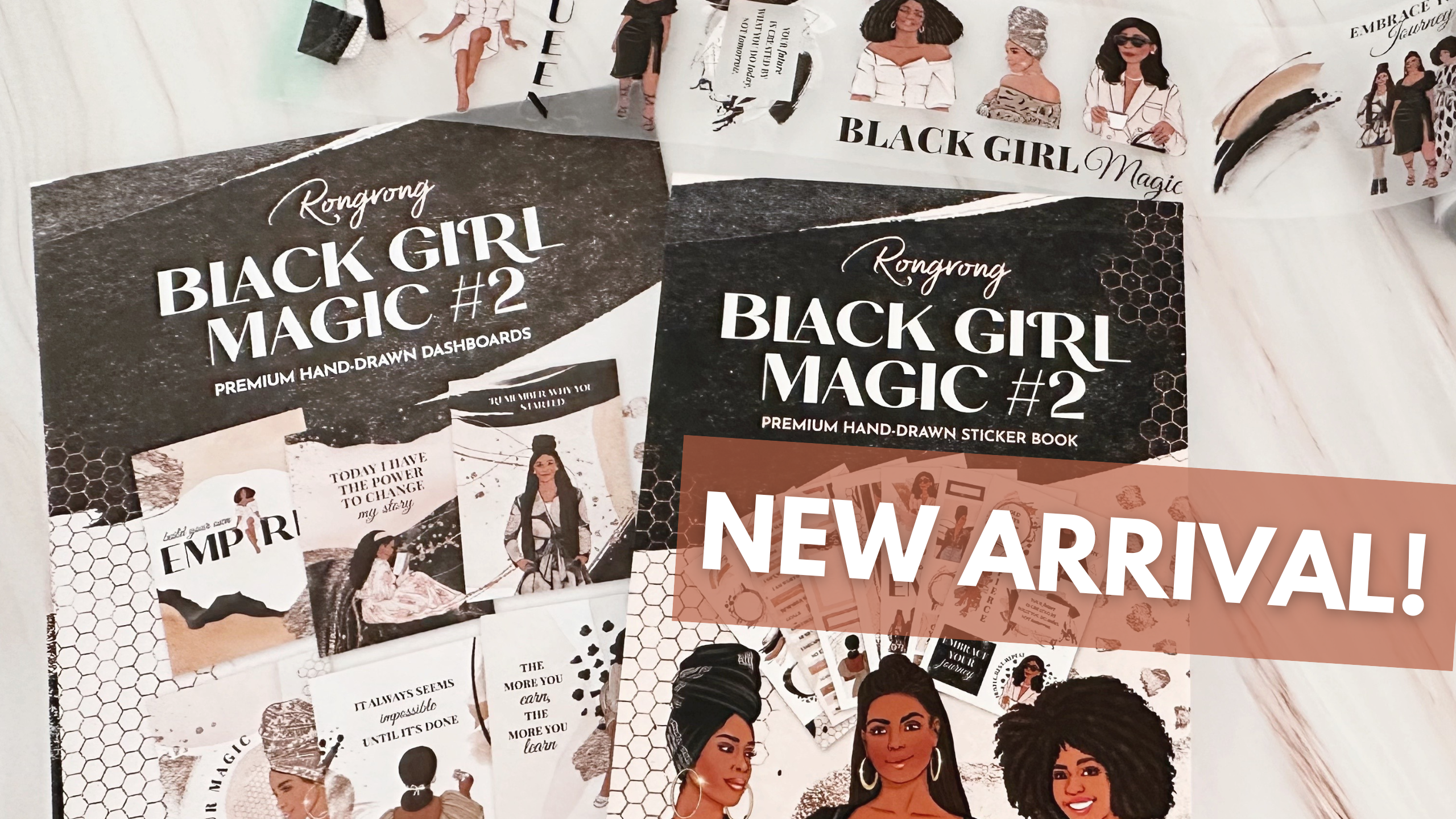 Load video: Rongrong Black Girl Magic Sticker collection flip through