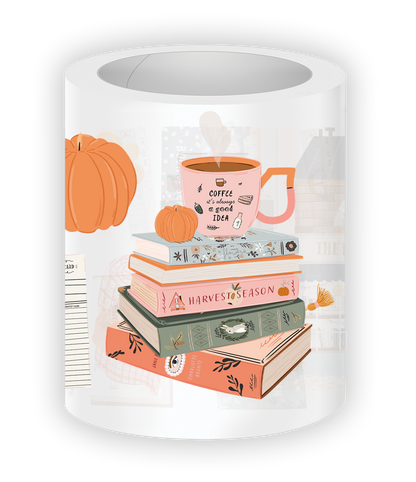 Book-themed planner tape featuring bookshelves, quotes, and boho illustrations