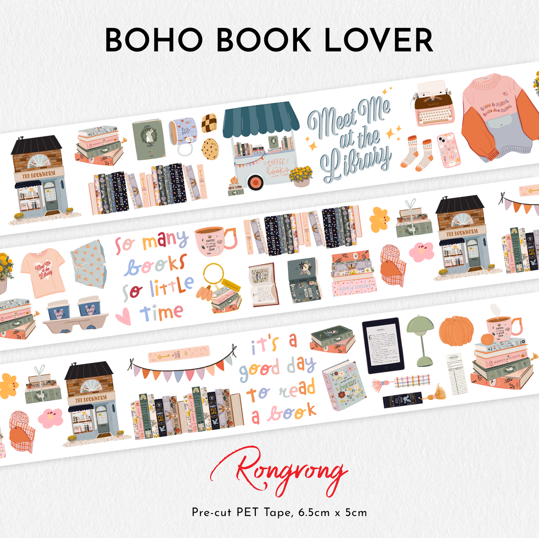 Boho Book Lover Pre-cut PET Tape