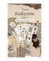 Sticker book cover featuring whimsical illustrations of books, cozy reading nooks, and charming characters in soft pastel colors.