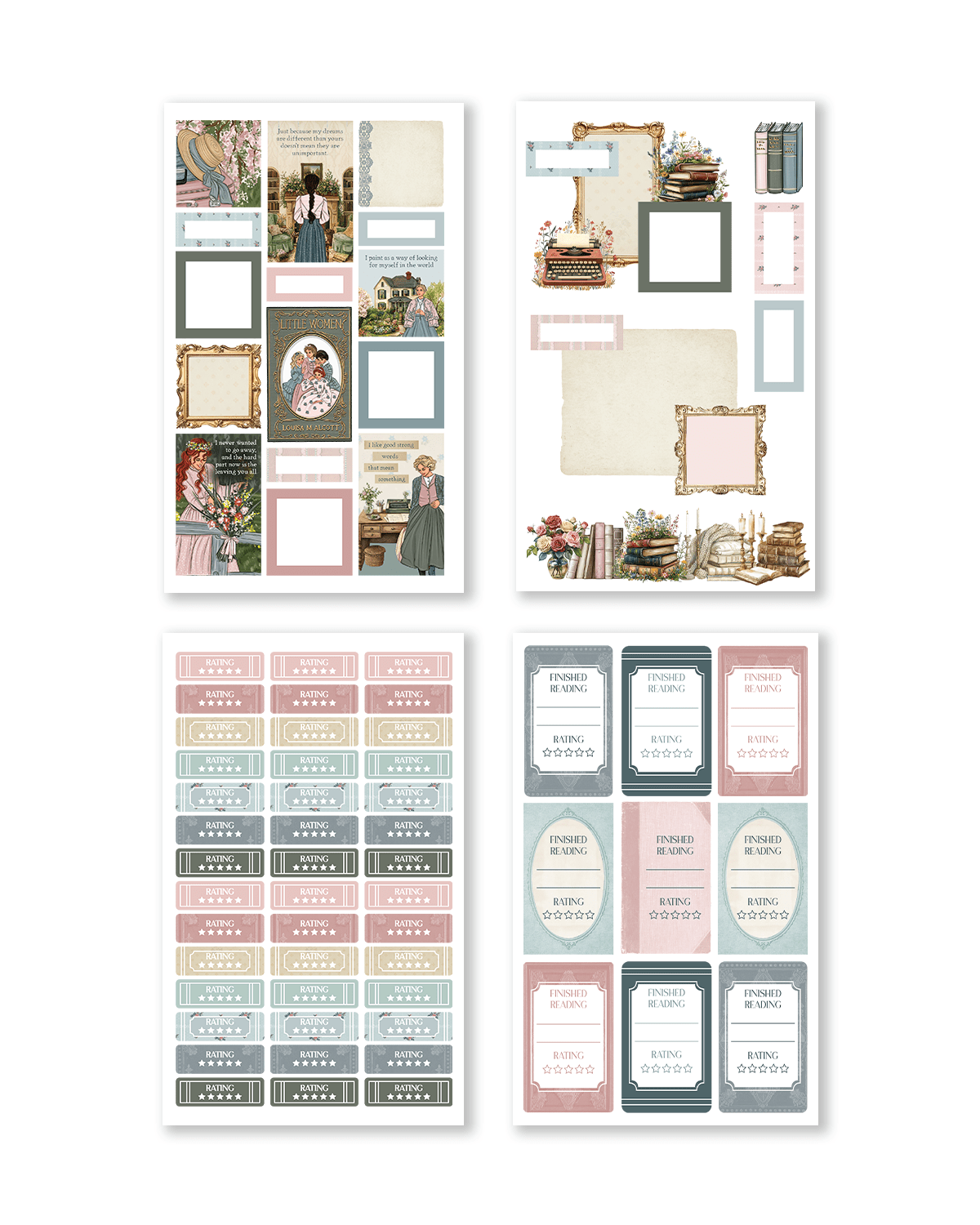 Collection of decorative planner stickers with various designs on a white background